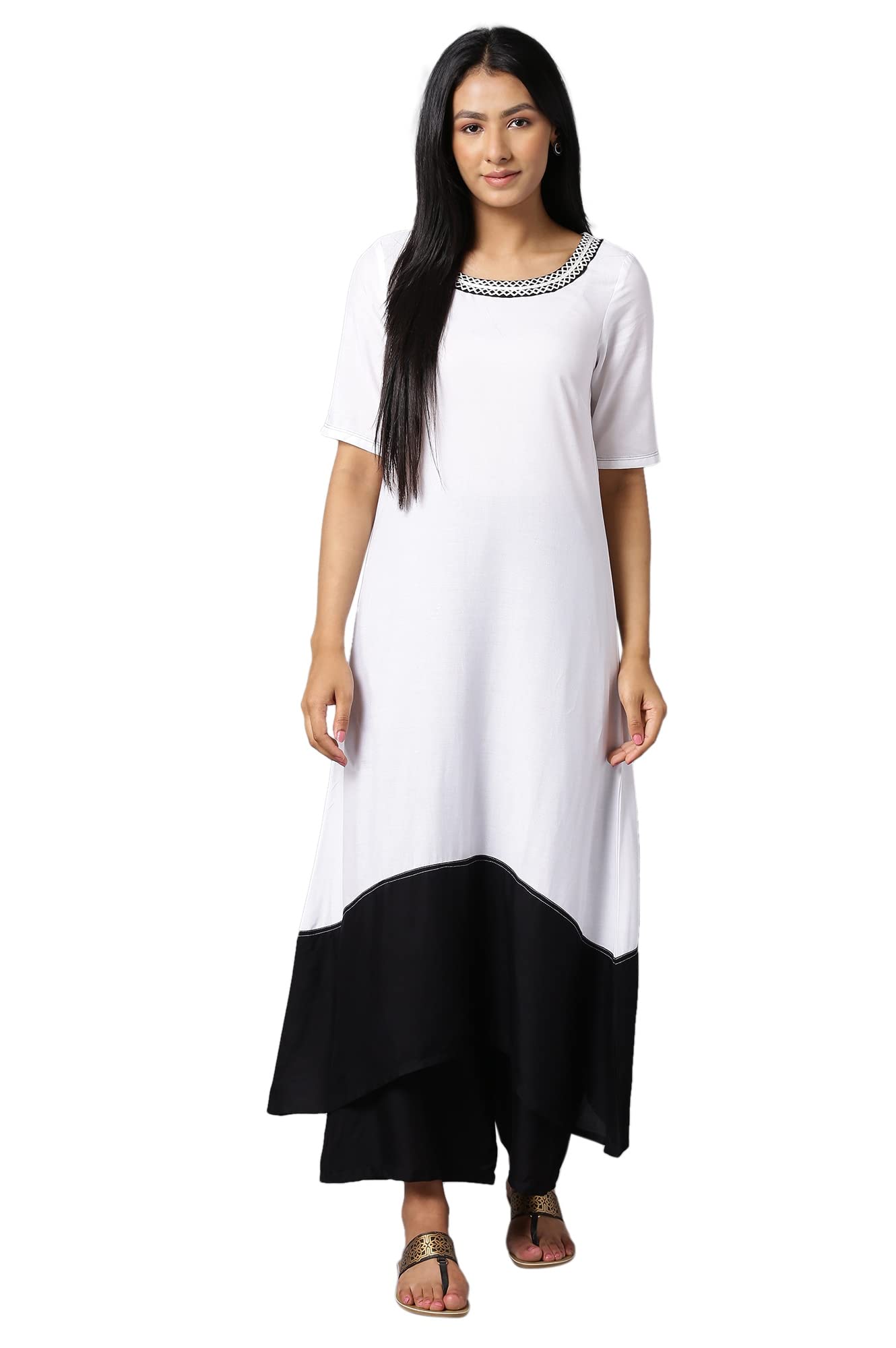 Aure Collection By Aurelia White Embroidered Kurta With Black Palazzo