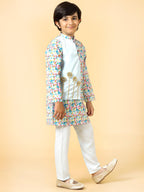 A.T.U.N. (ALL THINGS UBER NICE) Blue Cube Printed Kurta Pyjama Set for Boys