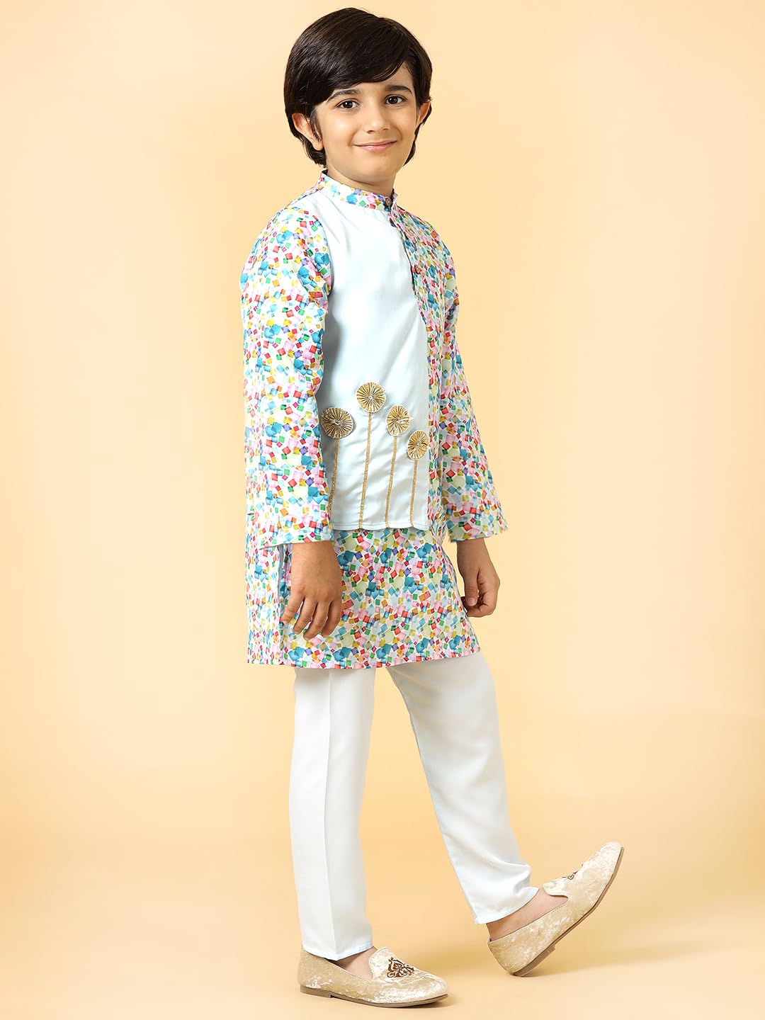 A.T.U.N. (ALL THINGS UBER NICE) Blue Cube Printed Kurta Pyjama Set for Boys