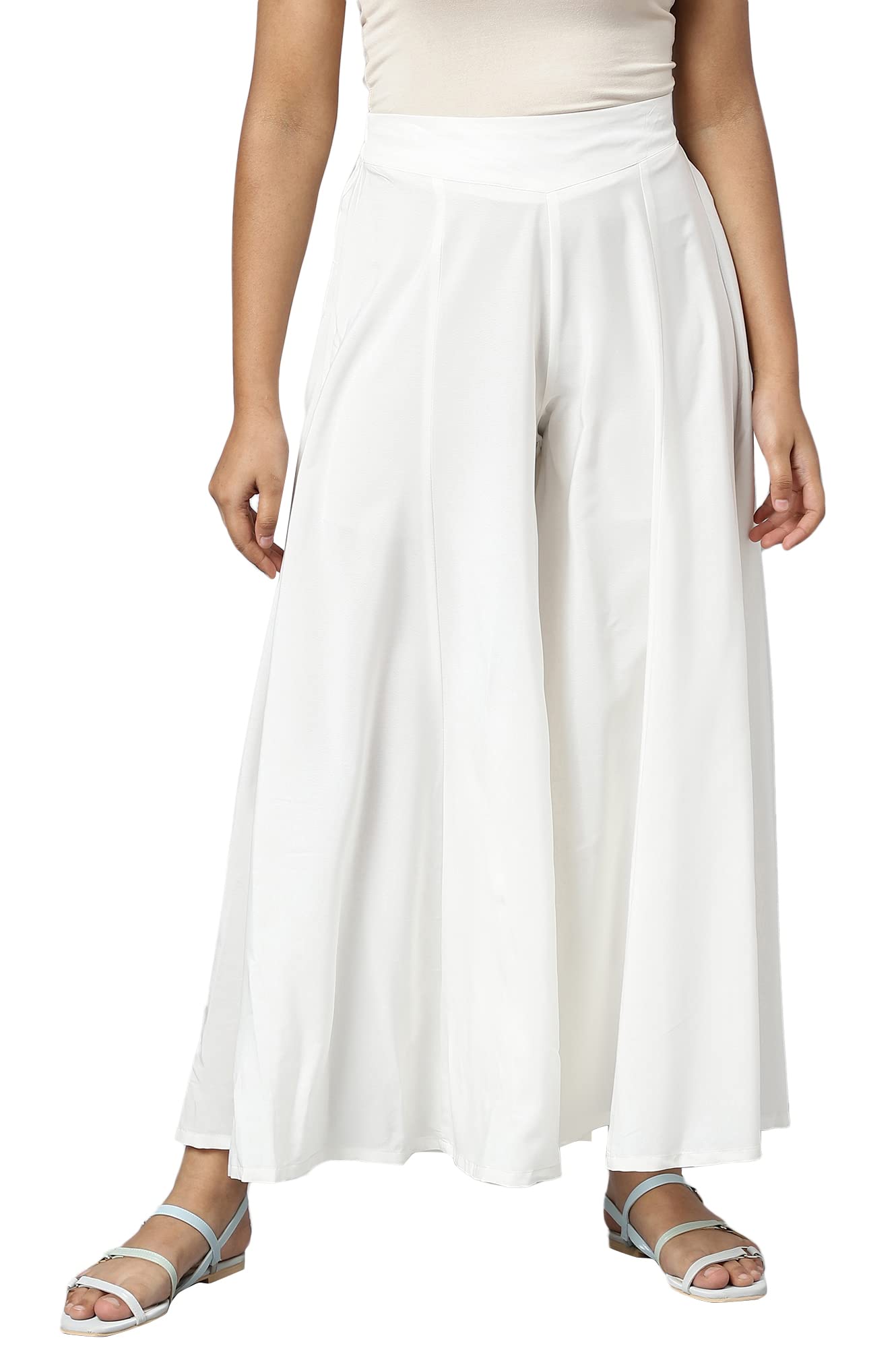Aurelia White Solid Palazzos for Womens Ethnic Bottomwear