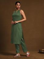 Varanga Green Solid Halter Neck Kurta Set