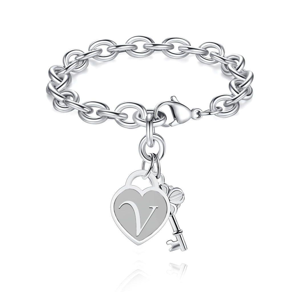 TONY & SANDY Bracelet Gifts for Girls Silver Initial Charm Bracelet Jewelry Teen Girls Stocking Stuffers Women Birthday Christma