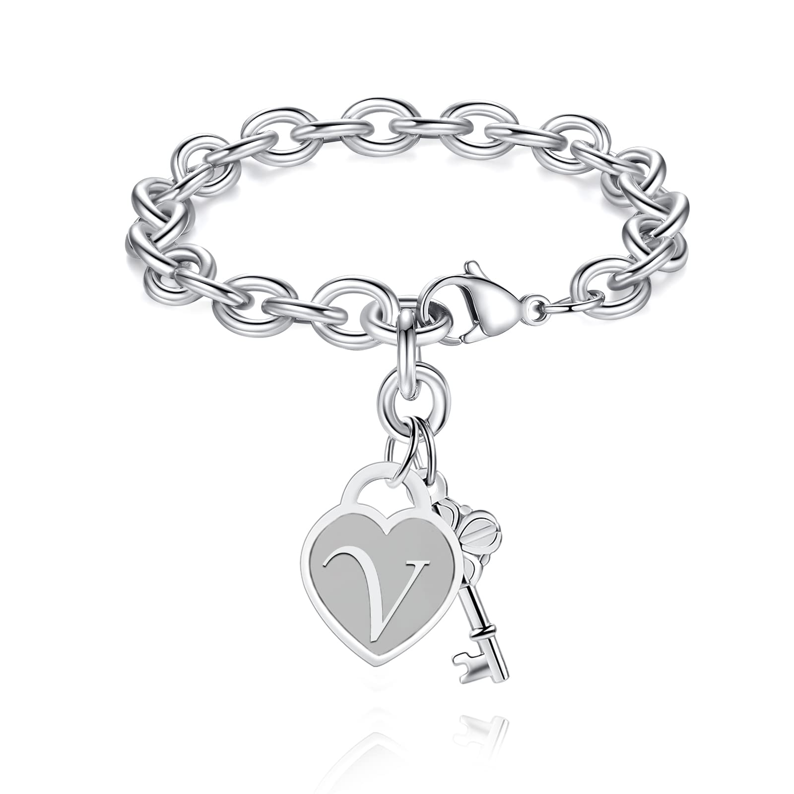 TONY & SANDY Bracelet Gifts for Girls Silver Initial Charm Bracelet Jewelry Teen Girls Stocking Stuffers Women Birthday Christma