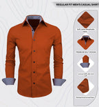 Zombom MenS Solid Cotton Blend Regular Fit Full Sleeve Collared Neck Casual Shirt For Men Dark Orange