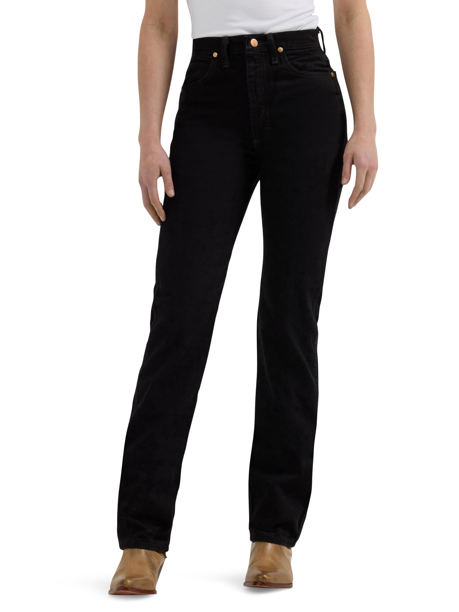 Wrangler Women's Cowboy Cut High Rise Slim Fit Tapered Leg Jean, Black, 5-32