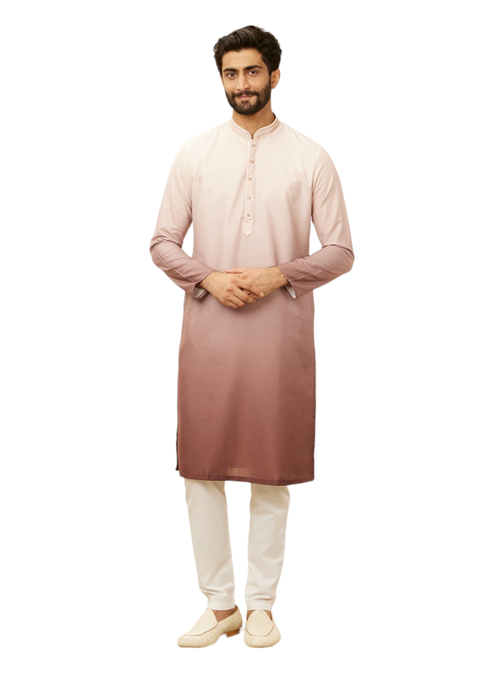 Manyavar Mens Brown Blended Cotton Printed Kurta Pyjama Set