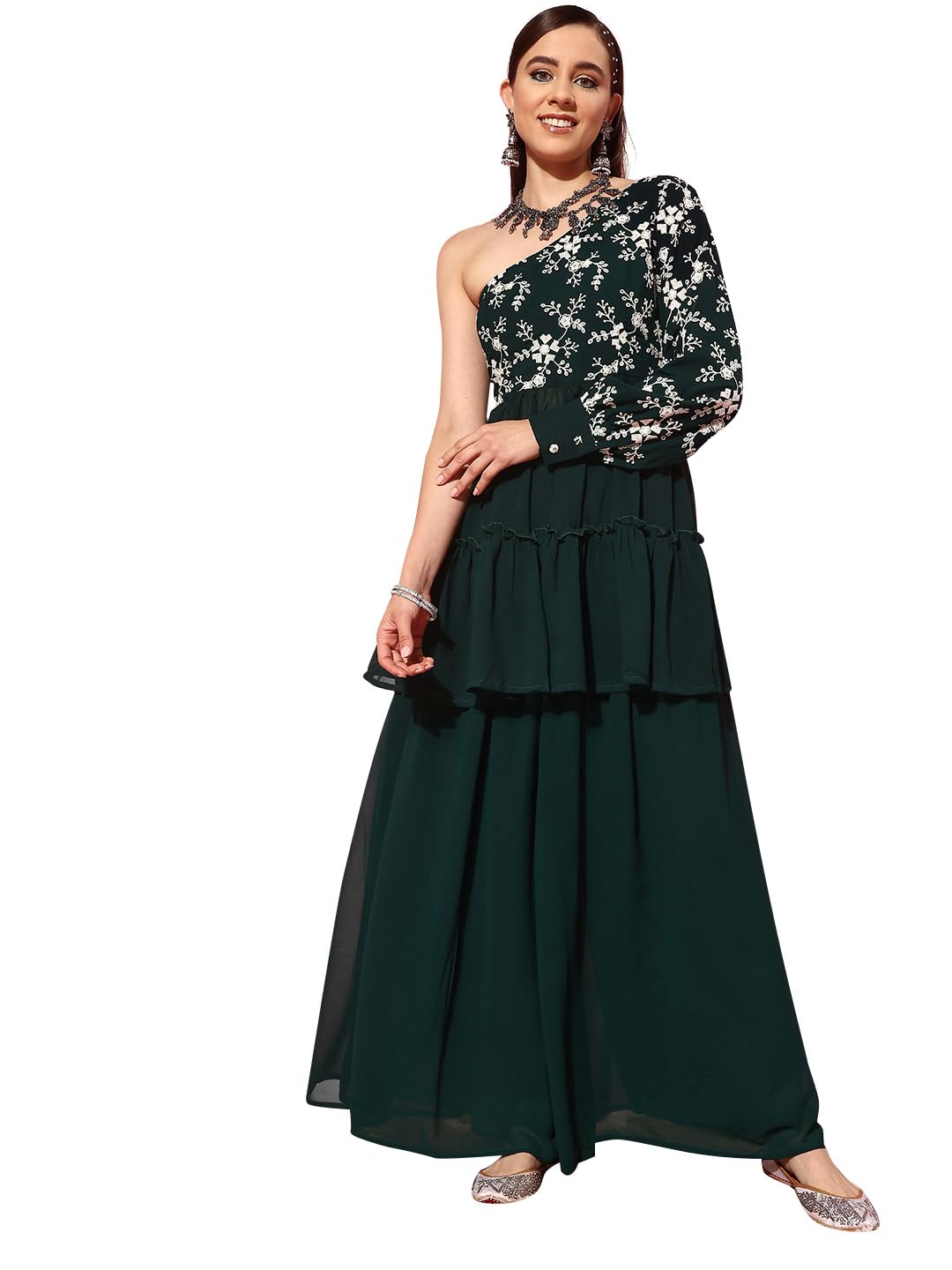Libas WomenS Green Embellished Poly Georgette Co-Ords Regular 34724