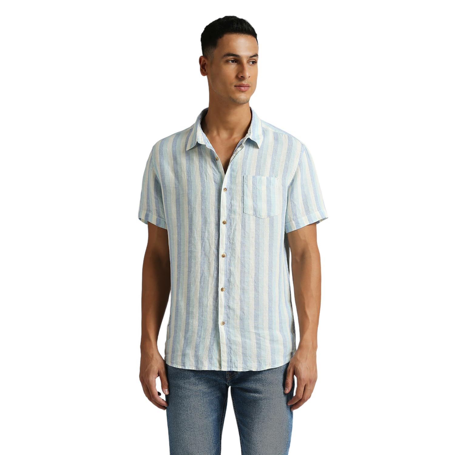 Pepe Jeans MenS Striped Regular Fit Shirt (Pm308645_Aqua Blue