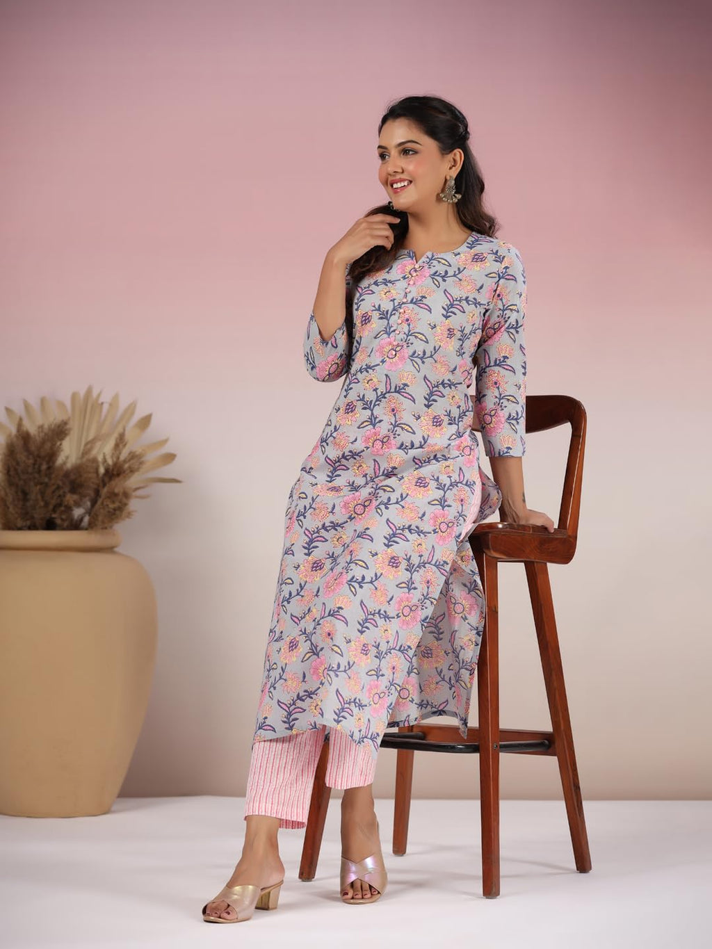ANNI DESIGNER Women s Rayon Blend Kurta with Pants, grey,  2XL