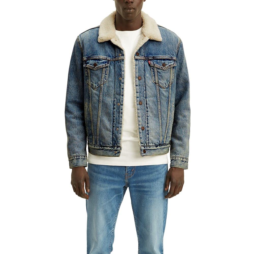 Levi's Men's Type III Sherpa Jacket, Mustard Blue Denim, L