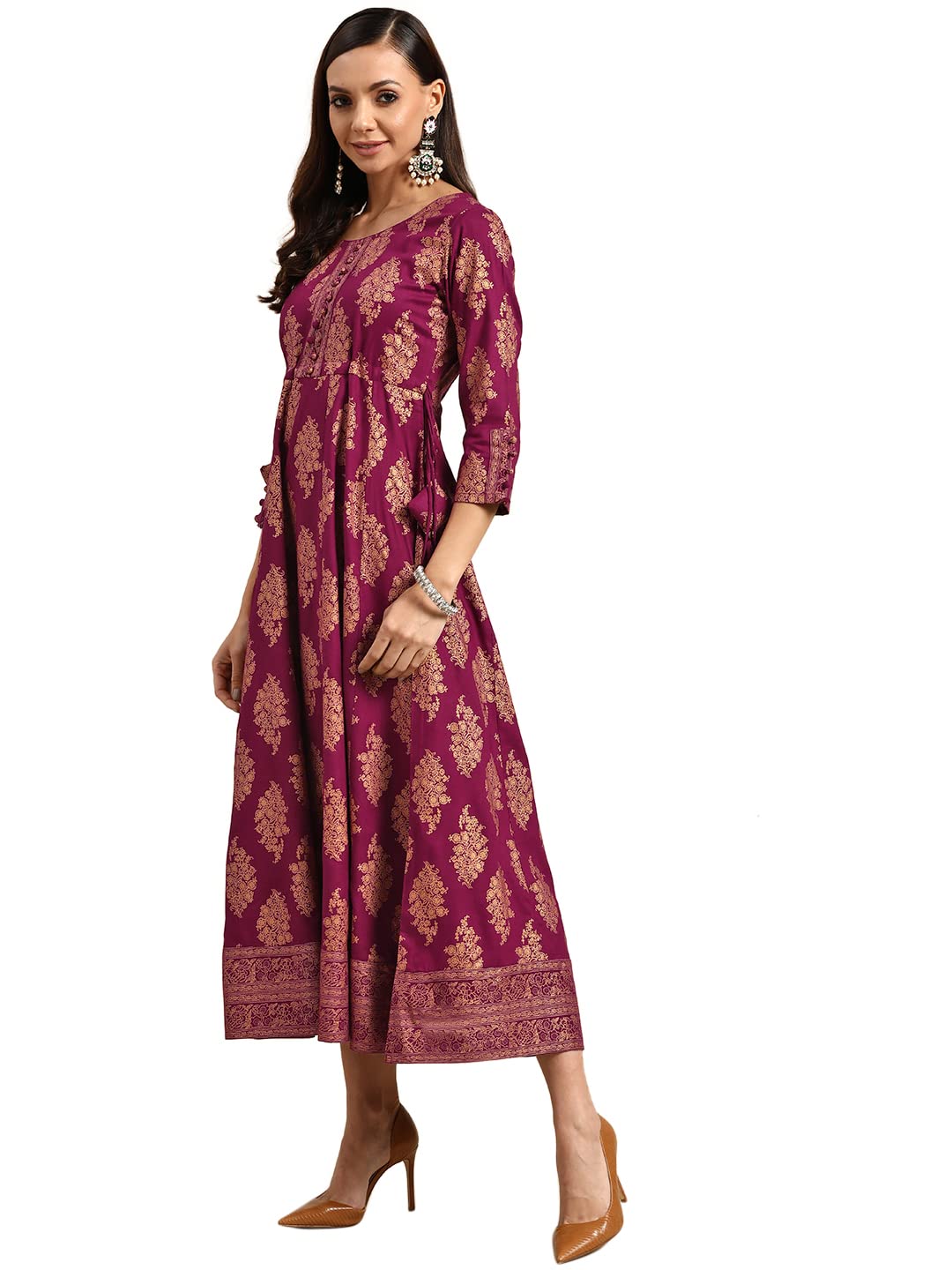 Gerua Women'S Rayon Fit And Flare Maxi Dress (G2523_Purple_Xs)