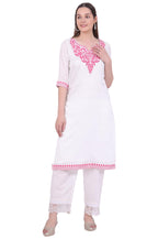 Aurelia Women'S White Embroidered Pure Cotton Straight Kurta (Size: L)-A15733-608380A