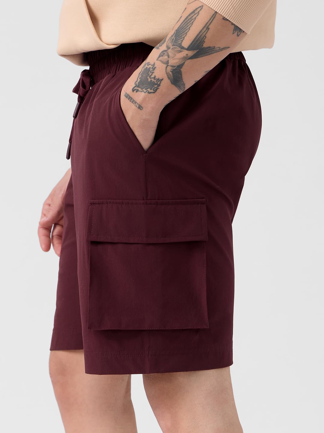 The Souled Store Solids: Mahogany Brown Men and Boys Drawstringed Nylon Blend Regular Fit Bermuda Shorts