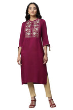 Aurelia Women'S Viscose Fuschia Solid Band Collar Straight Kurta_22Aua13476-702839_L