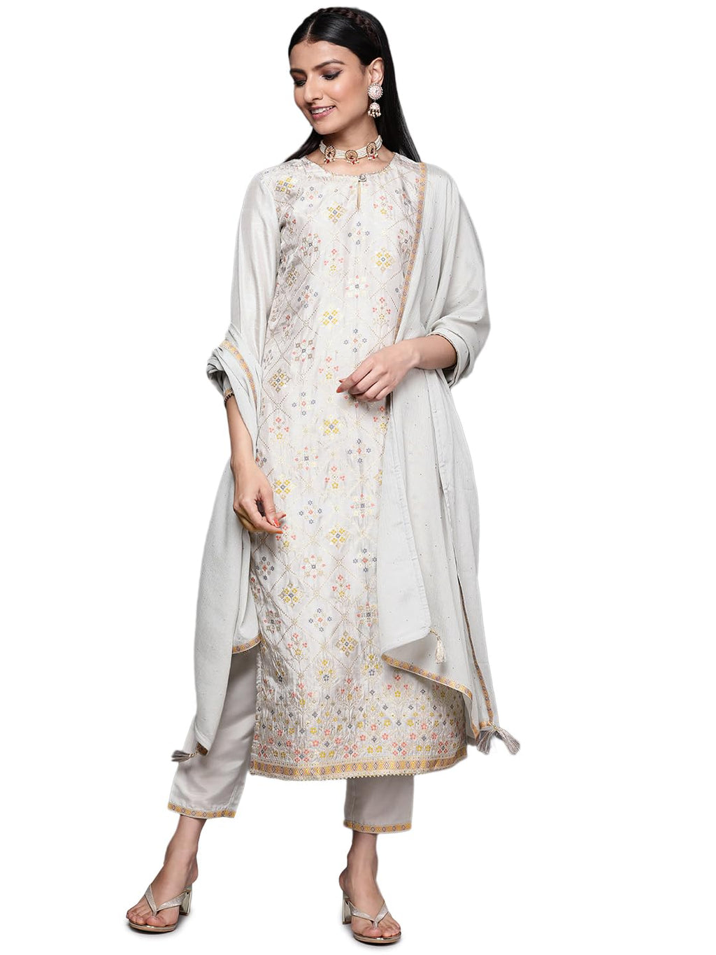 Libas WomenS Silk Blend Kurta Sets (33333O_Grey