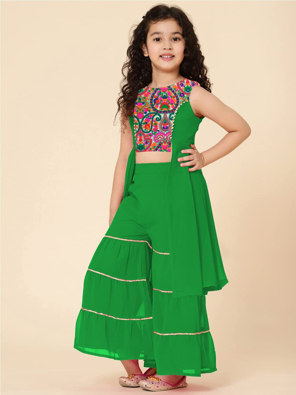 A.T.U.N. (ALL THINGS UBER NICE) Girls Ethnic Indo-Western Embroidered Sharara Set