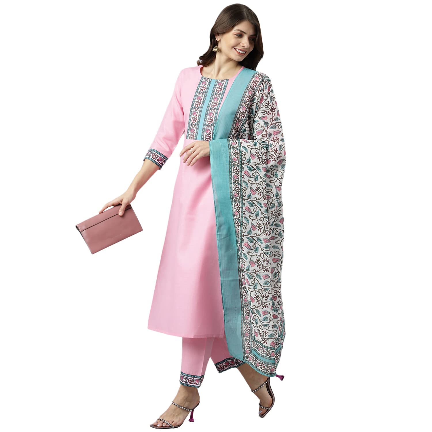 ANNI DESIGNER Women's Polycotton Straight Kurta with Pant & Dupatta (Karan Yellow_XXL_Yellow_XX-Large)