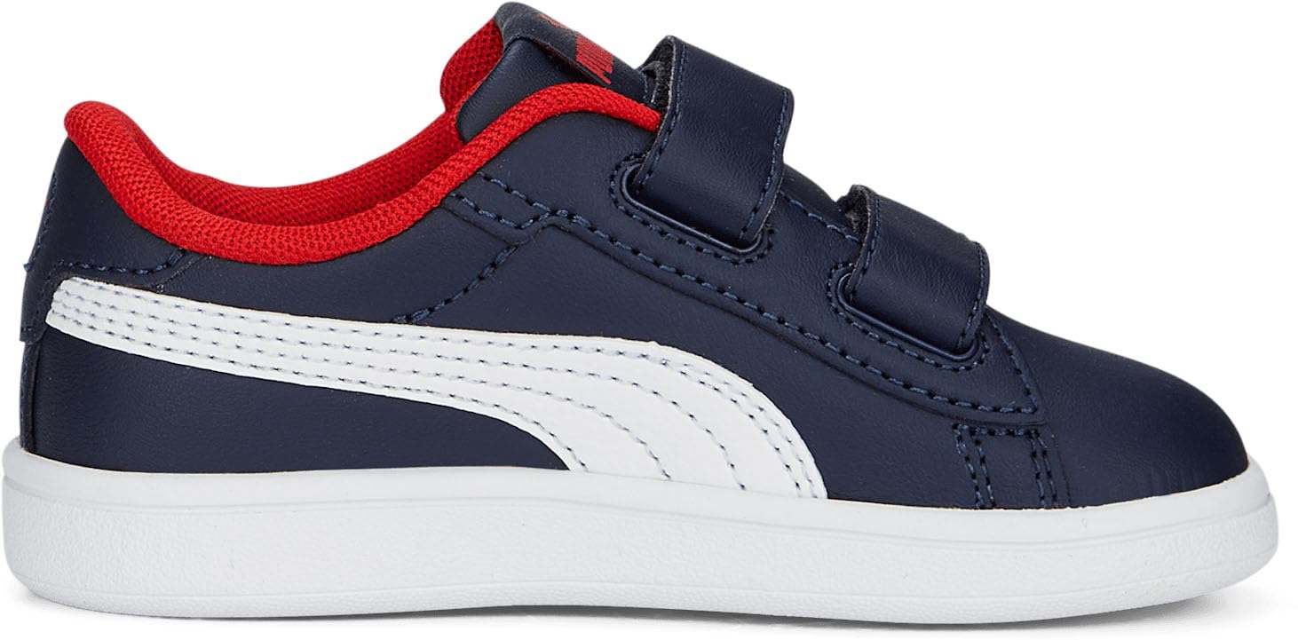 PUMA Kids Smash Hook and Loop Sneaker, Navy White-for All Time Red, 4 US Unisex Toddler