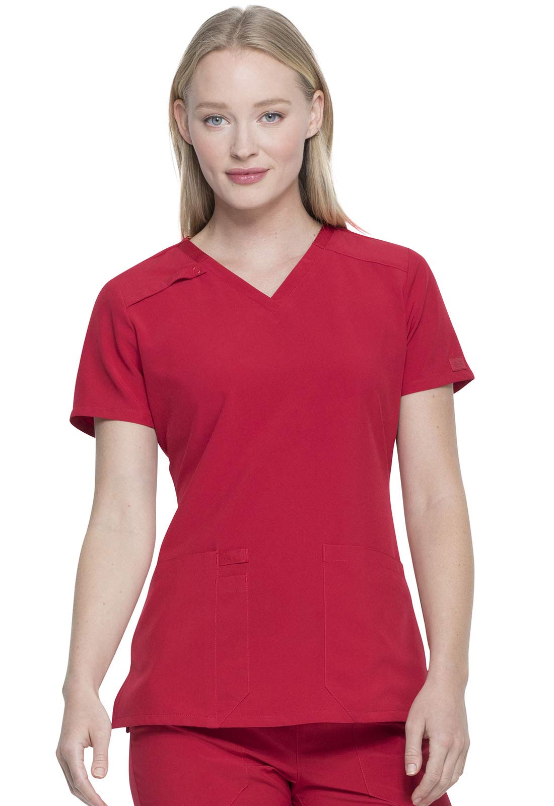 Dickies Women's Scrub Top V-Neck Top with 2 Pockets, Moisture Wicking and 360 Stretch Fabric Plus Size DK615, 3XL, Red