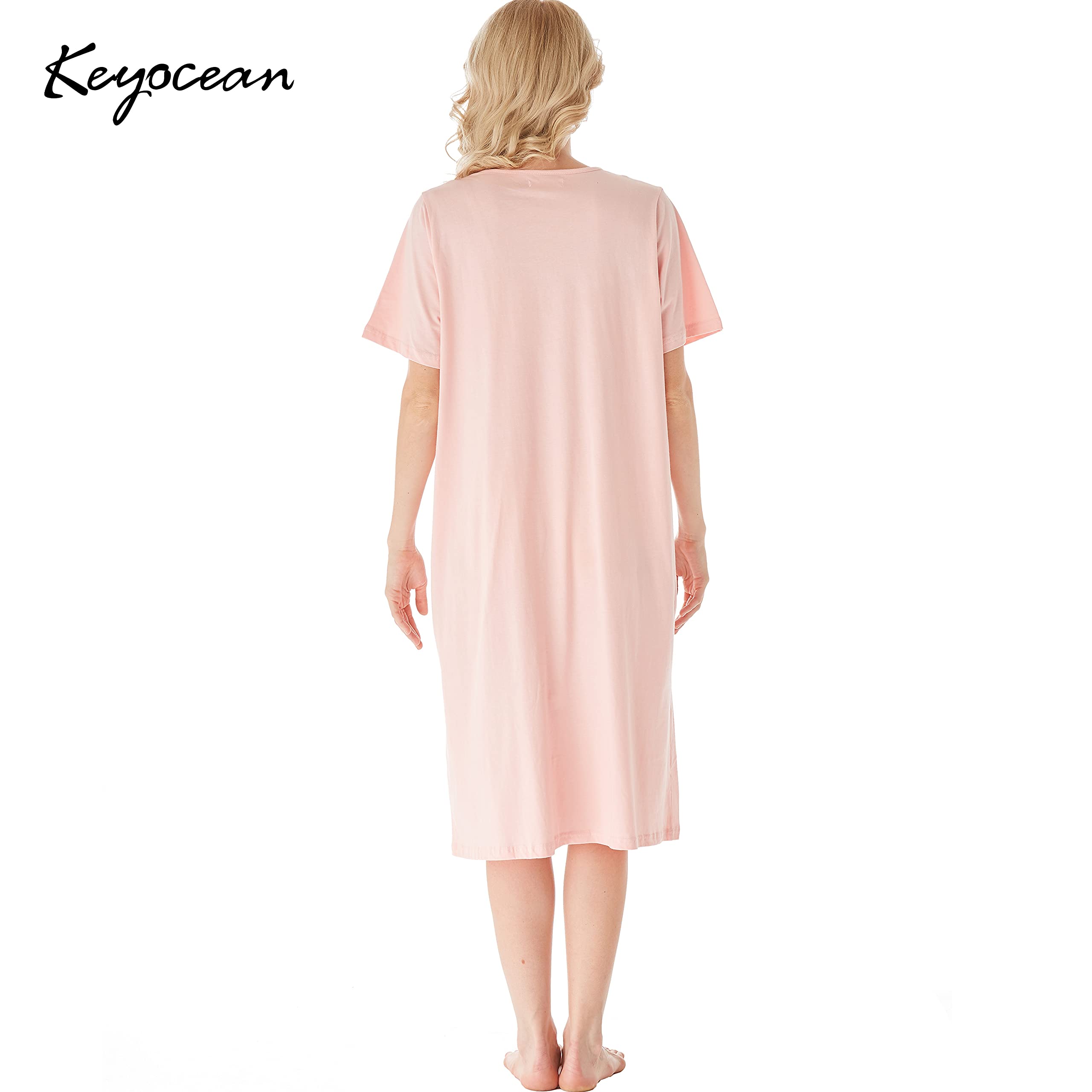 Keyocean Nightgown for Women, Soft 100% Cotton Comfy Lightweight Short-sleeve Ladies Sleepwear, Peach Color, X-Large