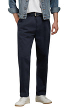 Men Navy Contemporary Fit Solid Pleated Casual Trousers