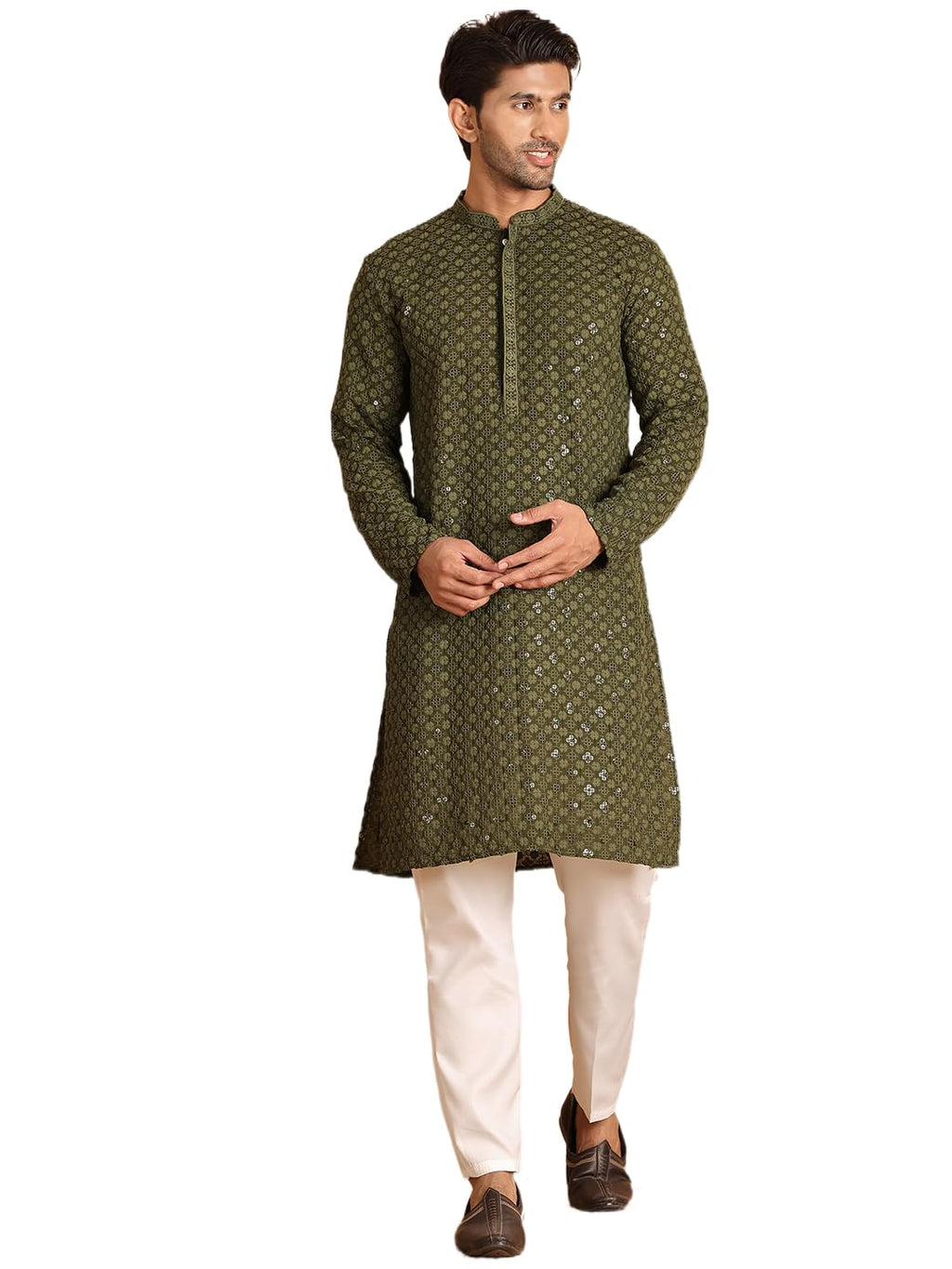 Jompers Mens Embroidered & Sequins Straight Kurta Set