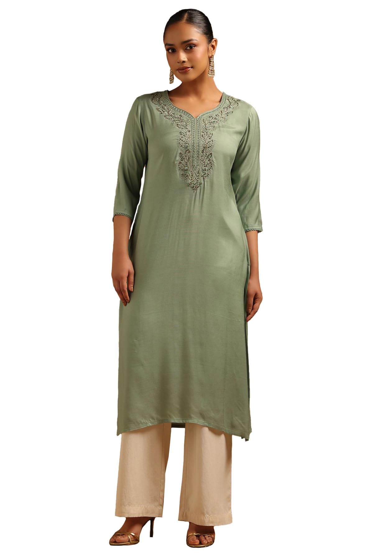 Soch Women Muslin Floral Kurta with Machine Embroidery and Cutdana Details