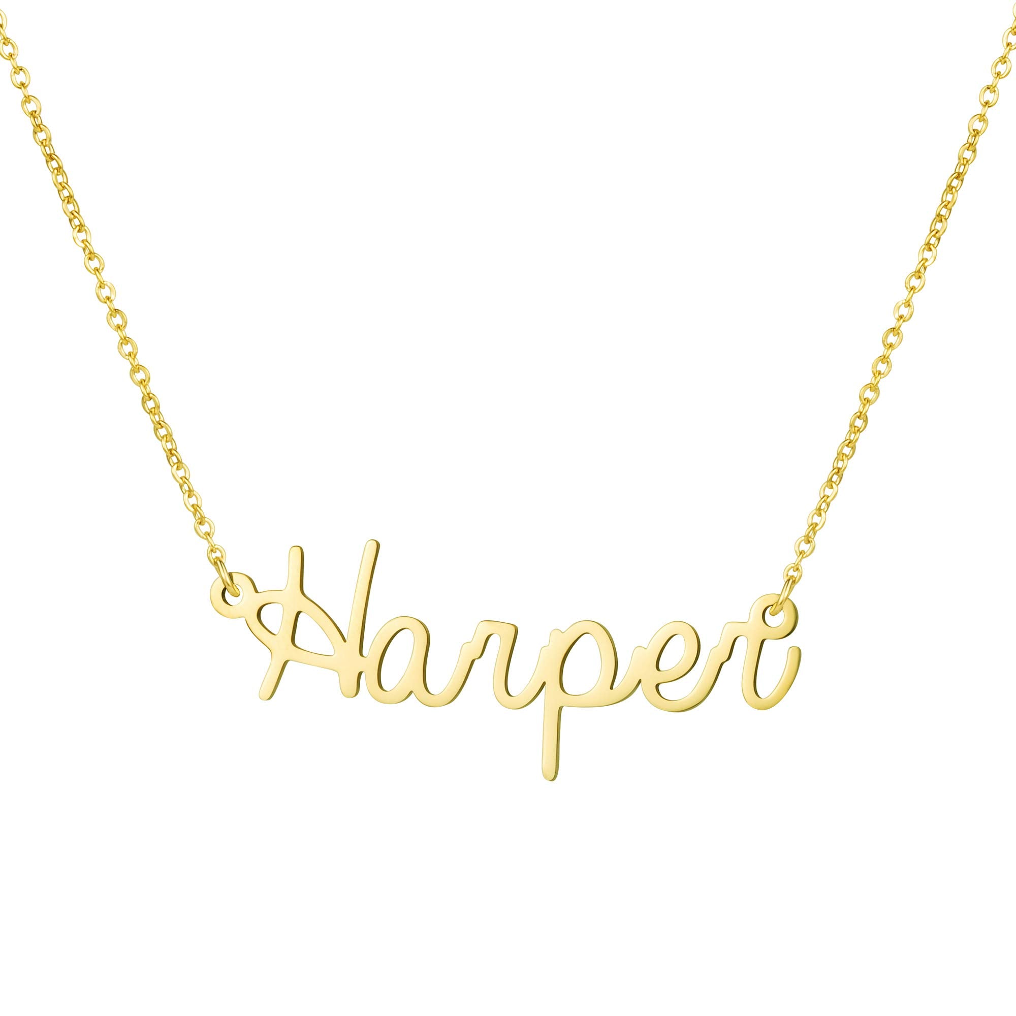 Name Necklace for Women 18K Gold Plated Stainless Steel Personalized Necklaces Birthday Christmas Gifts for Women Harper