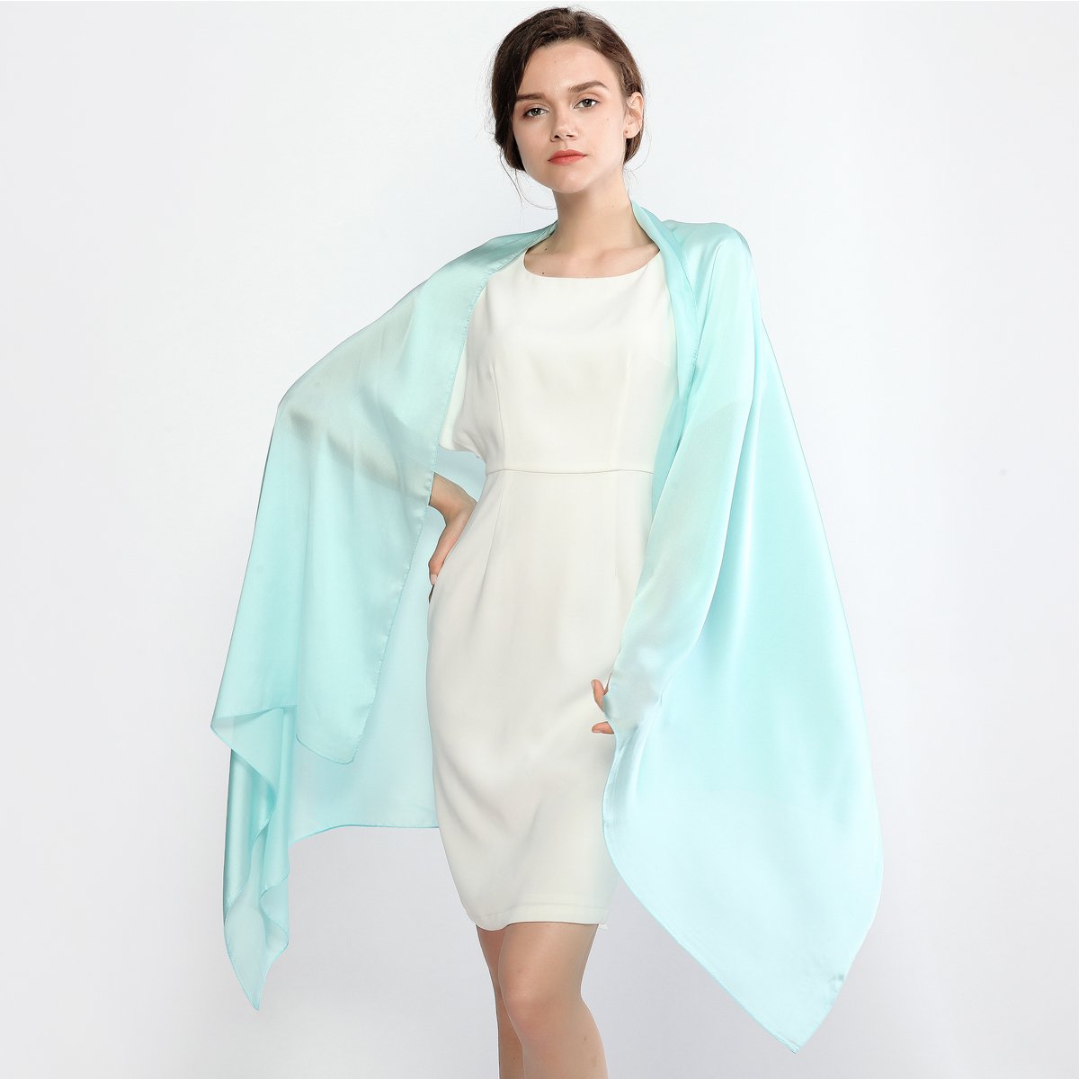 RIIQIICHY Women Shawls and Wraps for Evening Dresses Like Chiffon Turquoise Silk Scarf Formal Silky Pashmina Shawls for Weddings