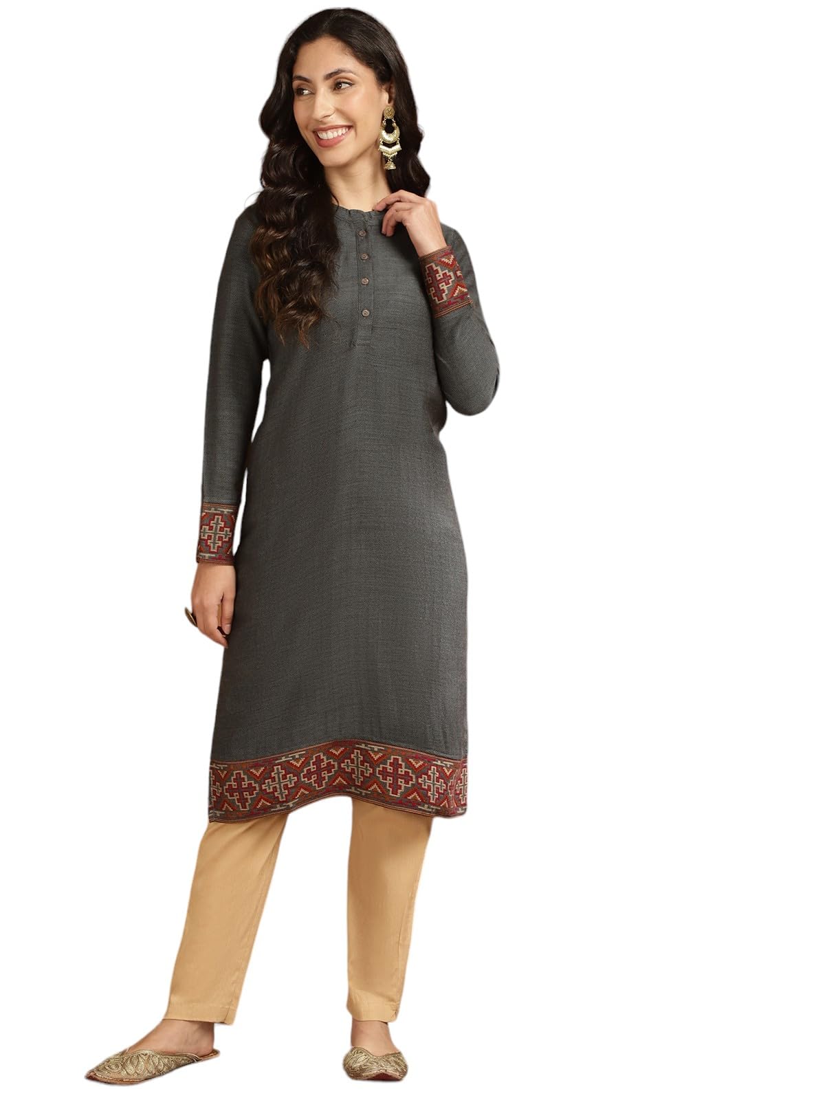 Rangita Grey Acrylic Calf Length Printed Straight Kurti For Women | Kurta For Women_Xl