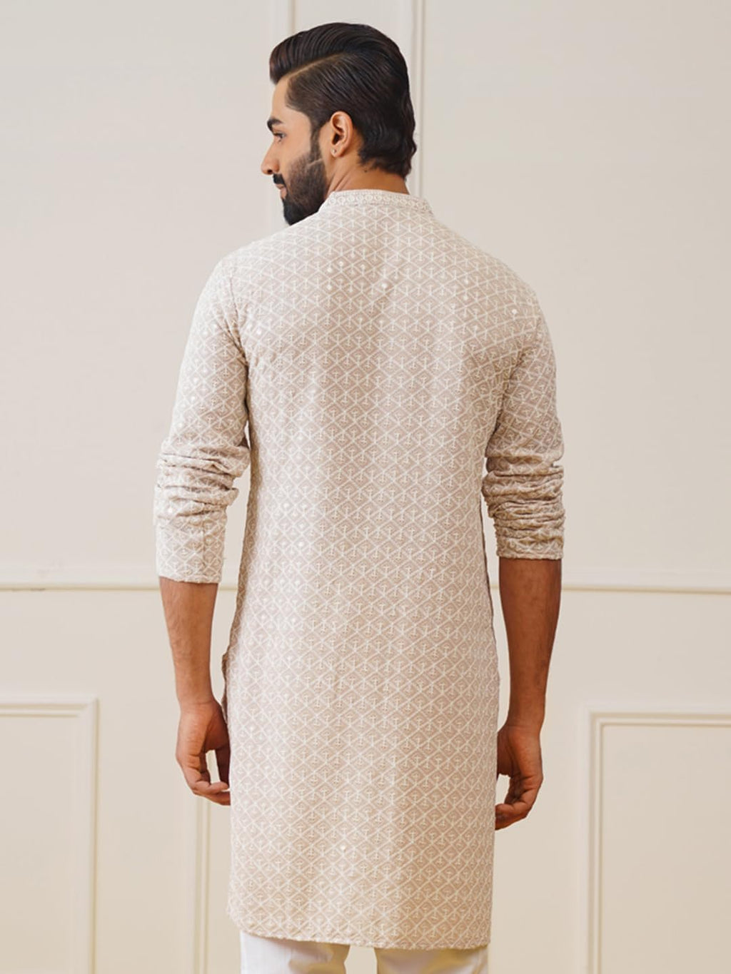Jompers Mens Beige Sequin Embroidered Pure Cotton Kurtas (Beige, Xl)