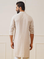 Jompers Mens Beige Sequin Embroidered Pure Cotton Kurtas (Beige, Xl)