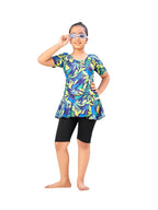 Aarika Girls Sports Wear Yellow Black Colour Floral Print Nylon Swim Suit (5-15 Years)-(SW-SHM-CA-1114)