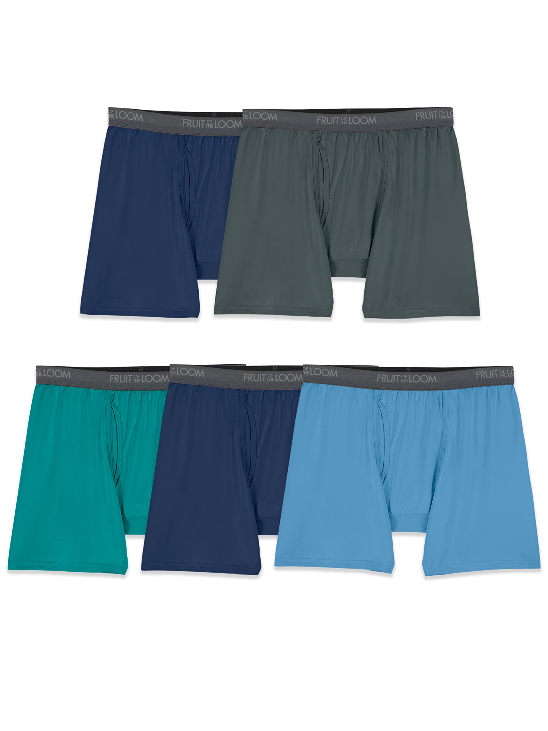 Fruit of the Loom mens 360 Stretch (Quick Dry & Moisture Wicking) Boxer Briefs, Regular Leg - Micro Stretch 5 Pack Assorted Colo