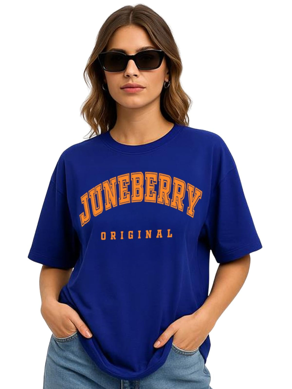 Juneberry Royal Blue Oversized Drop Shoulders Brand Logo Typography ...