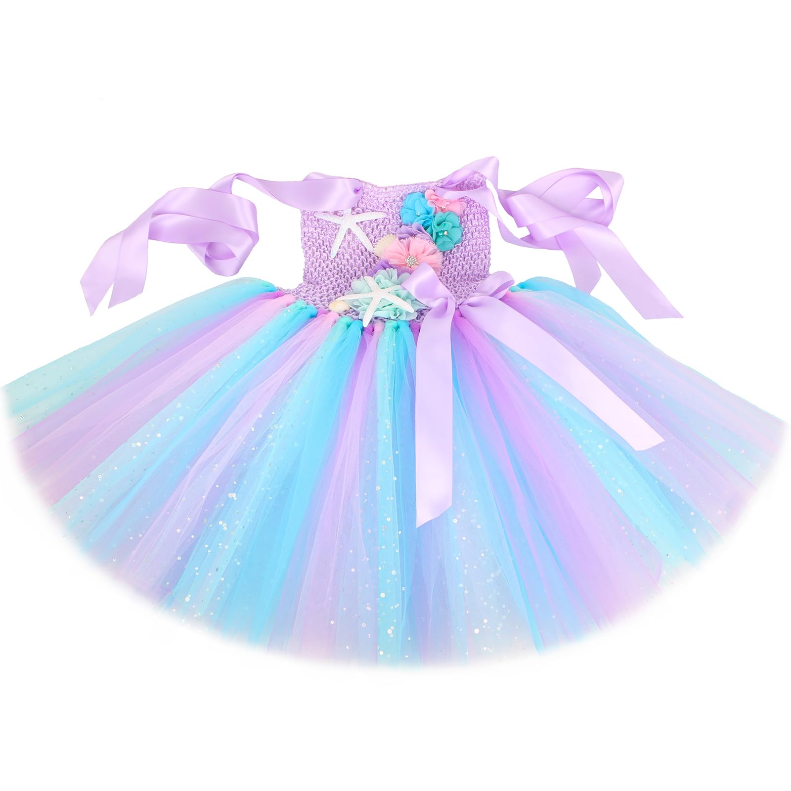 HJTT Mermaid Costume for Girls LED Light Up Little Mermaid Princess Tutu Dress Kids Halloween Birthday Party Gift Outfit (LED La