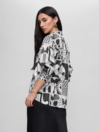 The Souled Store Official Mickey Mouse: Checkered Charm Women and Girls Long Sleeve Collared Neck All Over Print Button Front Re