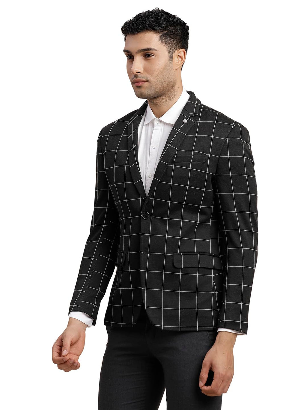 Turtle Men Knitted Checkered Dark Grey Blazer