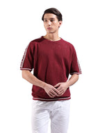 The Indian Garage Co Mens Oversized Solid Flatknit Half Sleeves Crew Neck Sweater