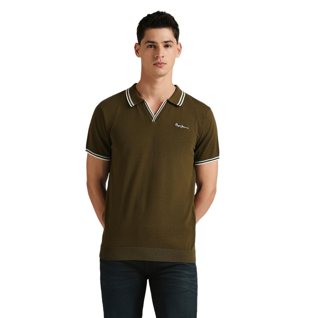 Pepe Jeans MenS Solid Regular Fit T-Shirt (Pm702450_Olive Green