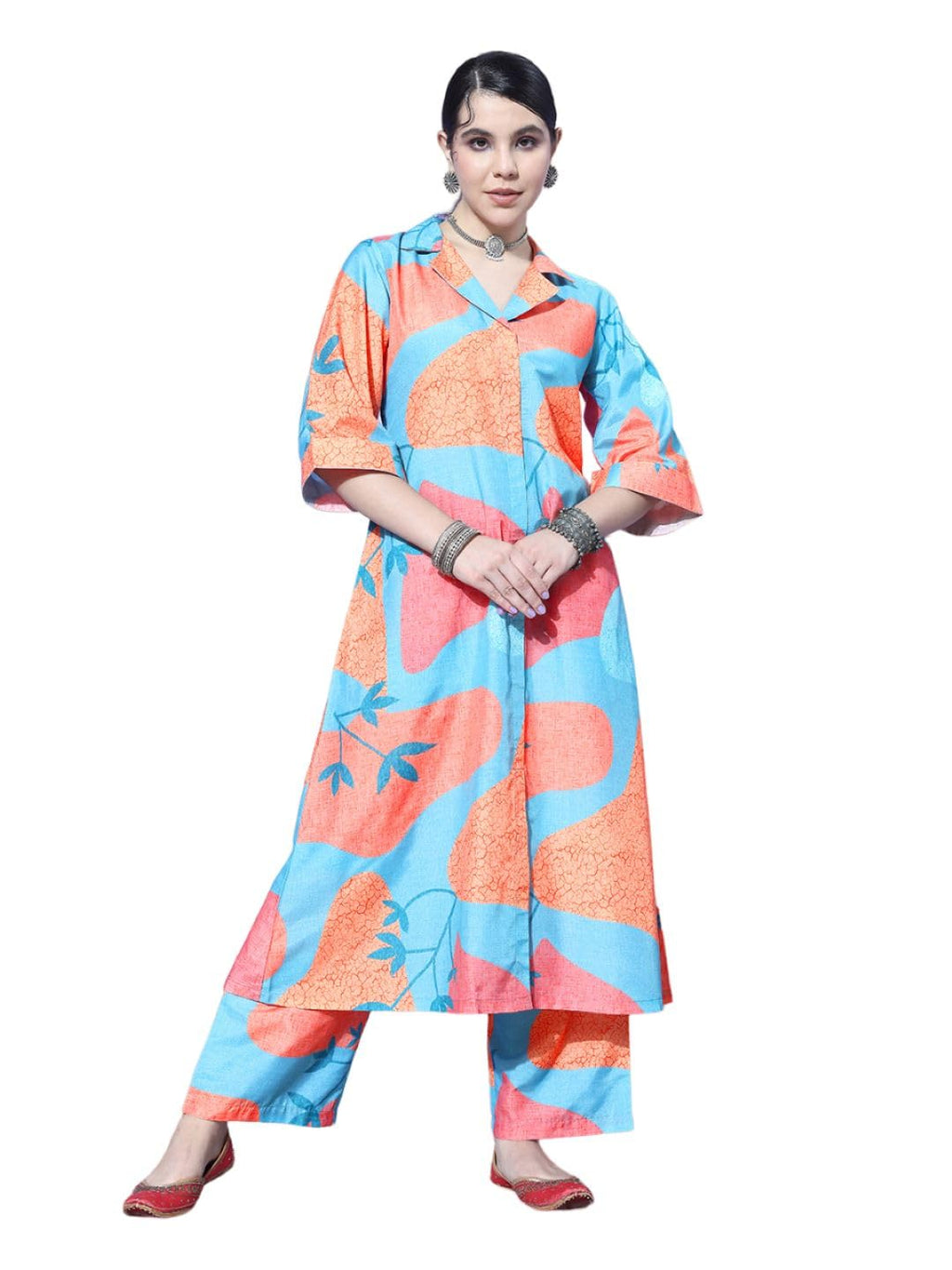 Varanga Women'S Cotton Blend Regular Kurta Set (Nv_Vset21096_Turquoise