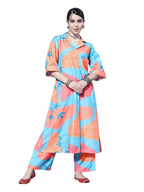 Varanga Women'S Cotton Blend Regular Kurta Set (Nv_Vset21096_Turquoise