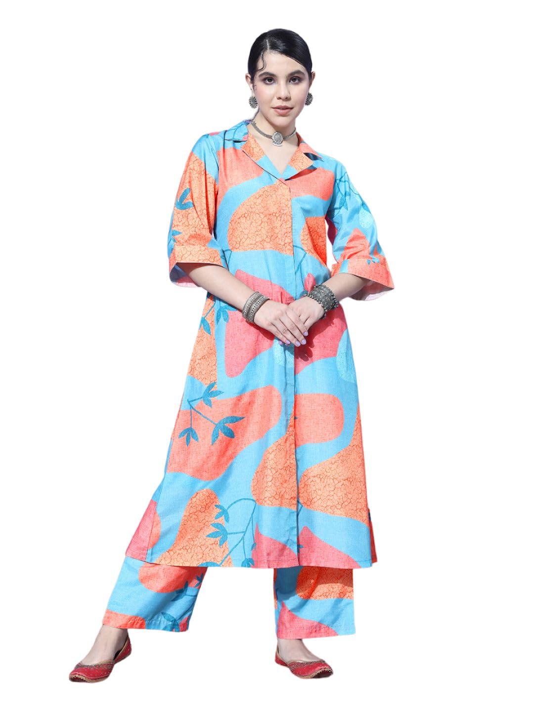 Varanga Women'S Cotton Blend Regular Kurta Set (Nv_Vset21096_Turquoise