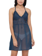 Clovia Womens Net Solid Knee Length Babydoll (NS1273P08S_Blue_S_Blue_S)