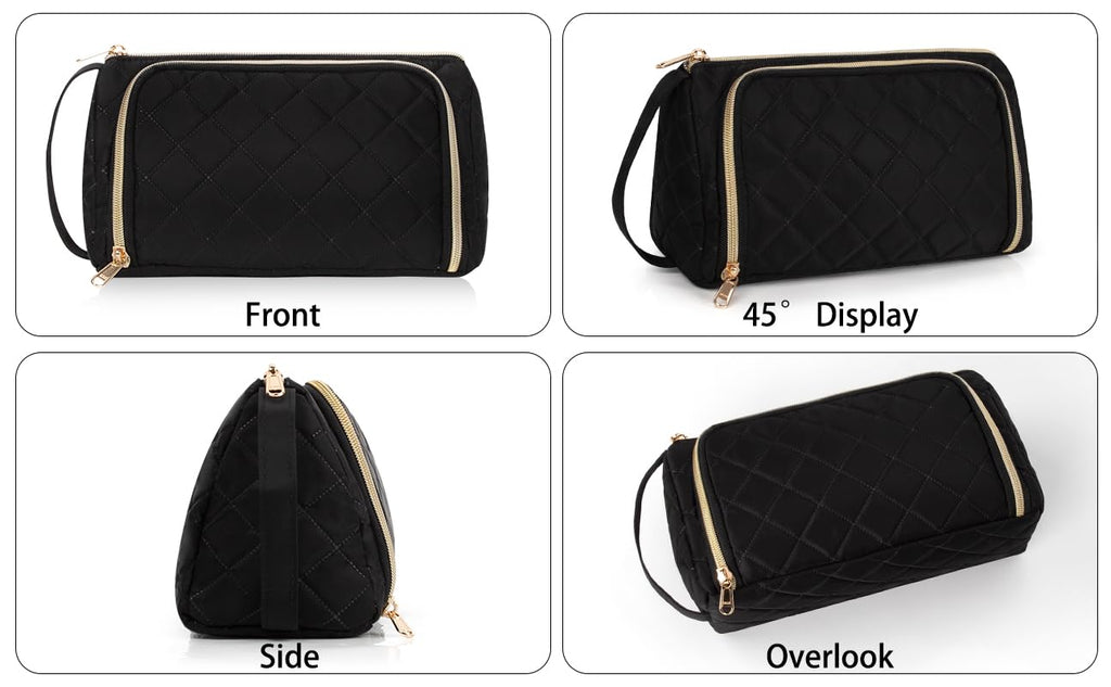 CUBETASTIC Makeup Bag, Travel Cosmetic Bag for Women Portable Cute Make Up Organizer Pouch with Makeup Brush Compartment, Two Op