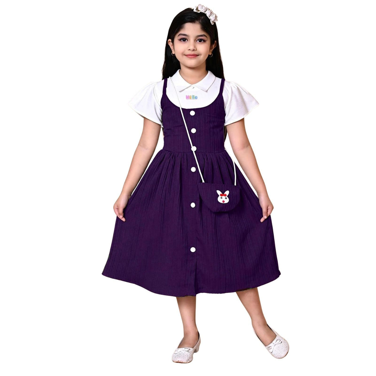Myli Fashion Girls Midi Dress With Inner Top & Sling Bag | Stylish Kids Dress For Girls | Cotton Blend Party & Casual Wear Outfi 18-24