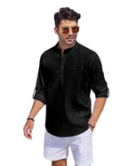 Hemrin Men Solid Cotton Blend Straight Kurta Shirt Black