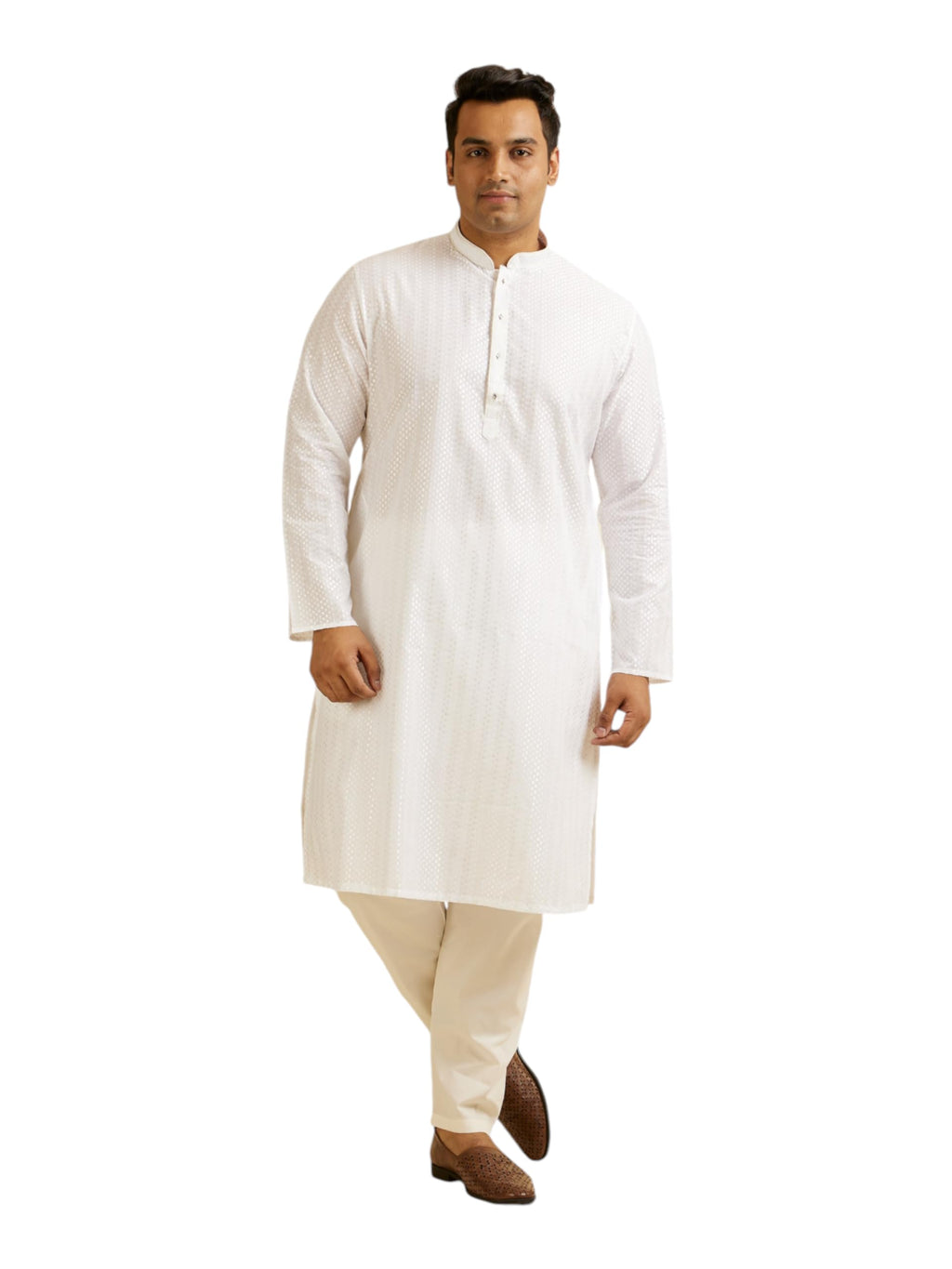 Manyavar MenS Cotton Embroidered|Zari Kurta Pyjama Set (White,03Xl)