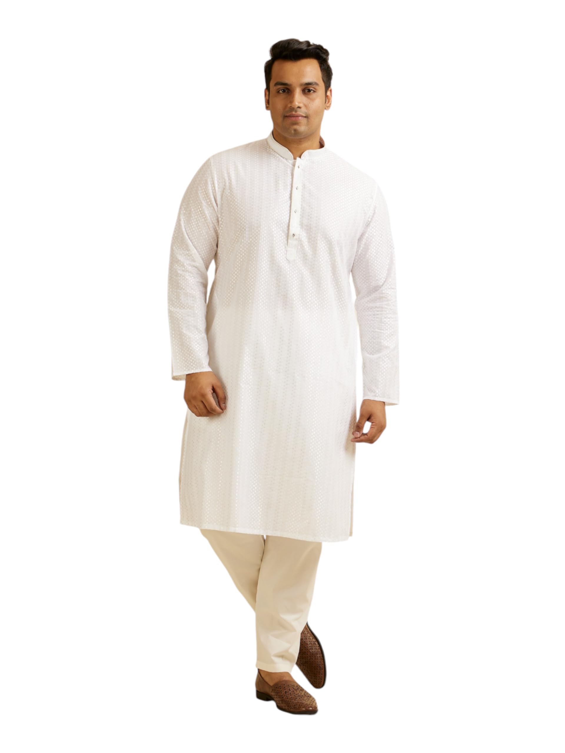 Manyavar MenS Cotton Embroidered|Zari Kurta Pyjama Set (White,03Xl)