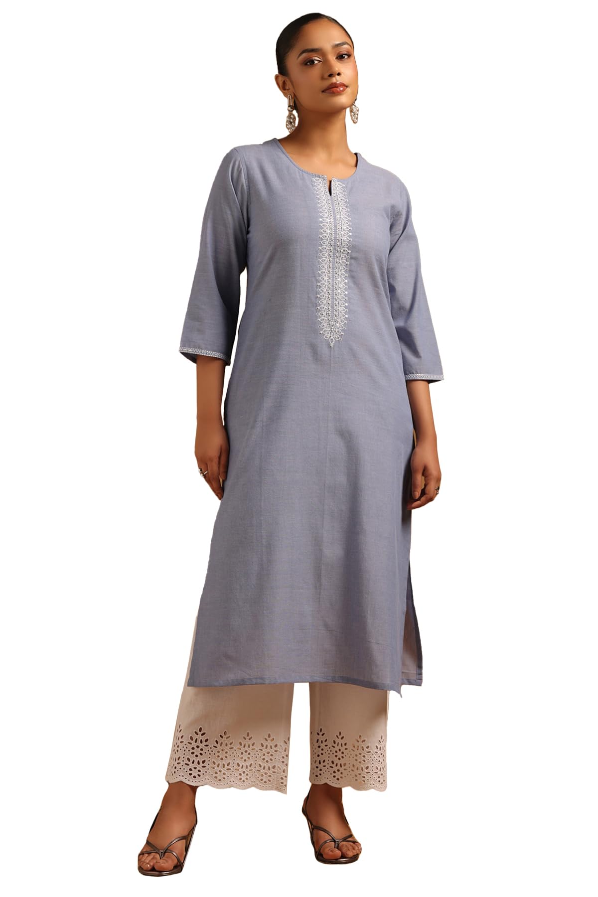 Soch Women Cotton Ethnic Motifs Kurta with Machine Embroidery and Pearl Details